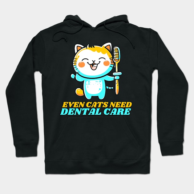 Cute Cat With Toothbrush Kawaii Dental Care Hoodie by JB.Collection